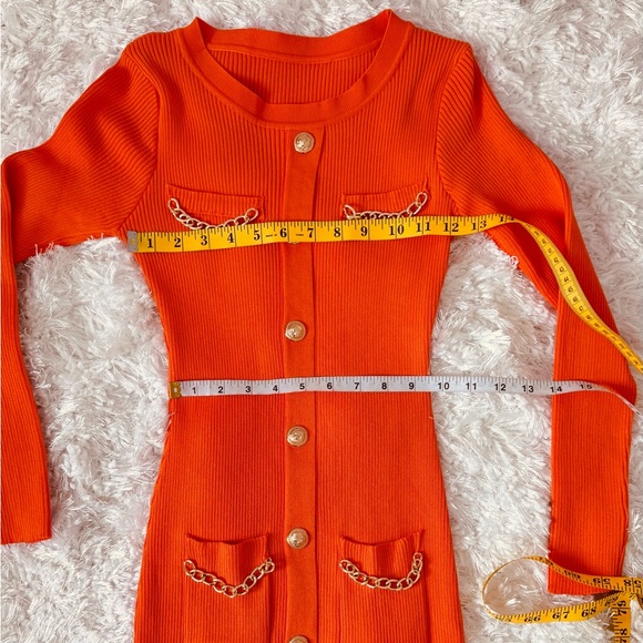 NWOT 🧡 Vibrant Orange Long Sleeve Sweater Dress with Buttons - Picture 14 of 17